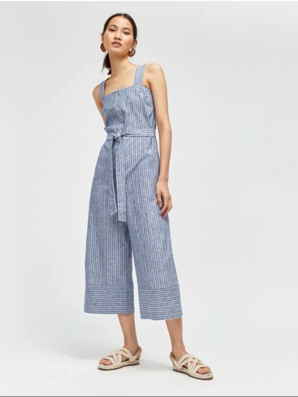 Warehouse Button Through Stripe Jumpsuit size 2